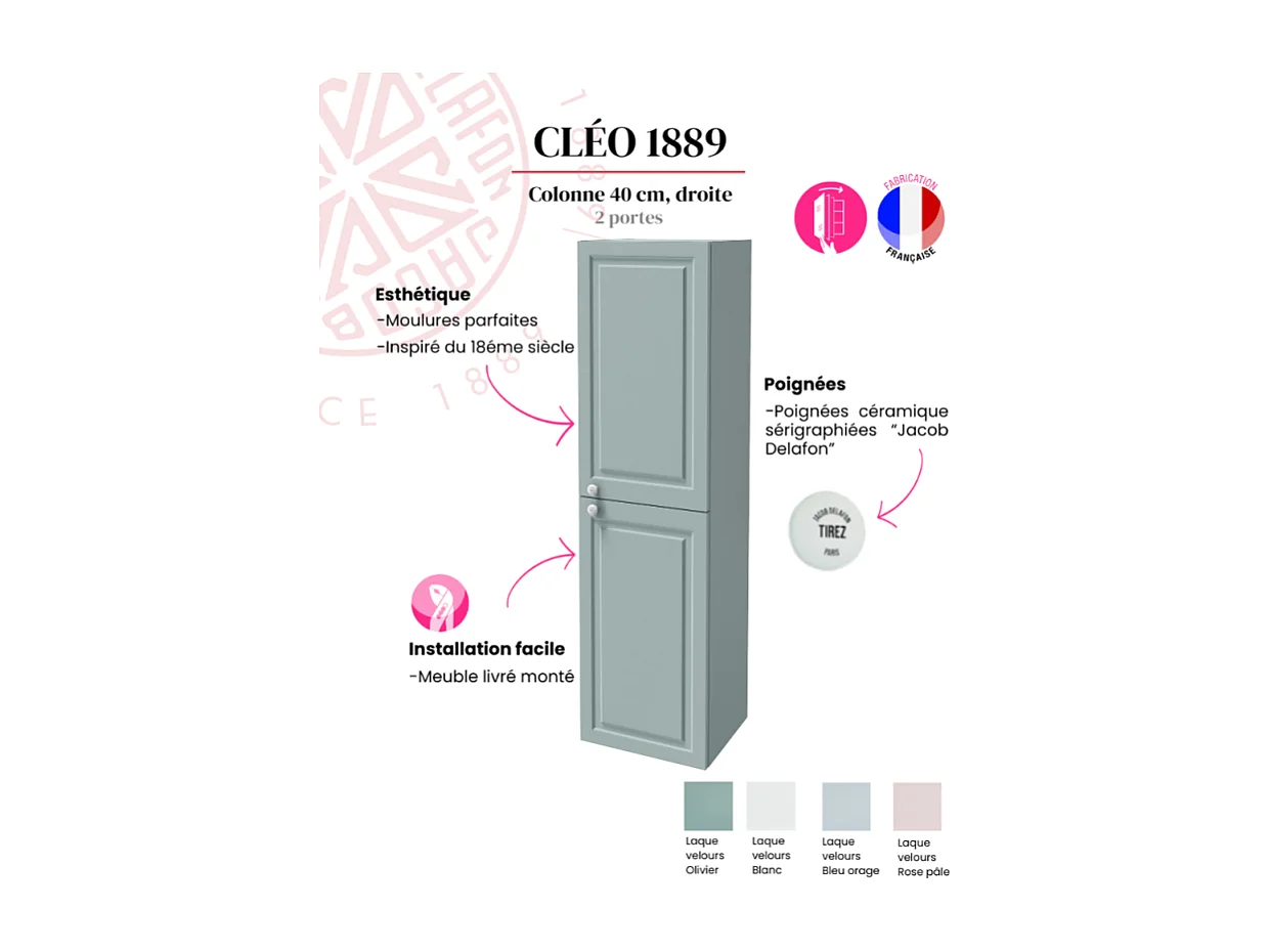 Colonne de salle de bain JACOB DELAFON Cléo 1889 bleu orage velours version droite