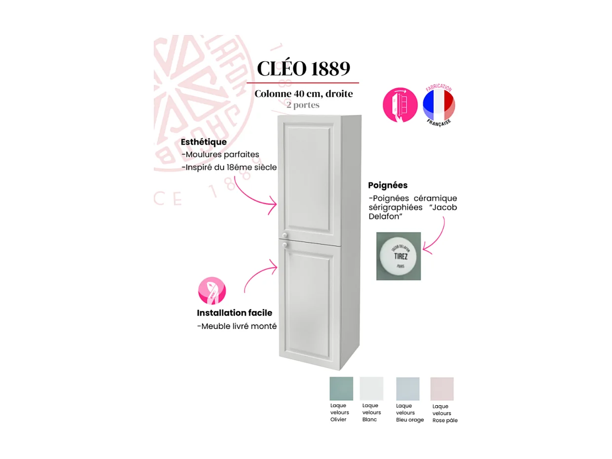 Colonne de salle de bain JACOB DELAFON Cléo 1889 blanc velours version droite