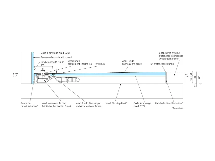 Receveur de douche pré-penté 164 x 120 x 3,5 cm WEDI Fundo Flex bois