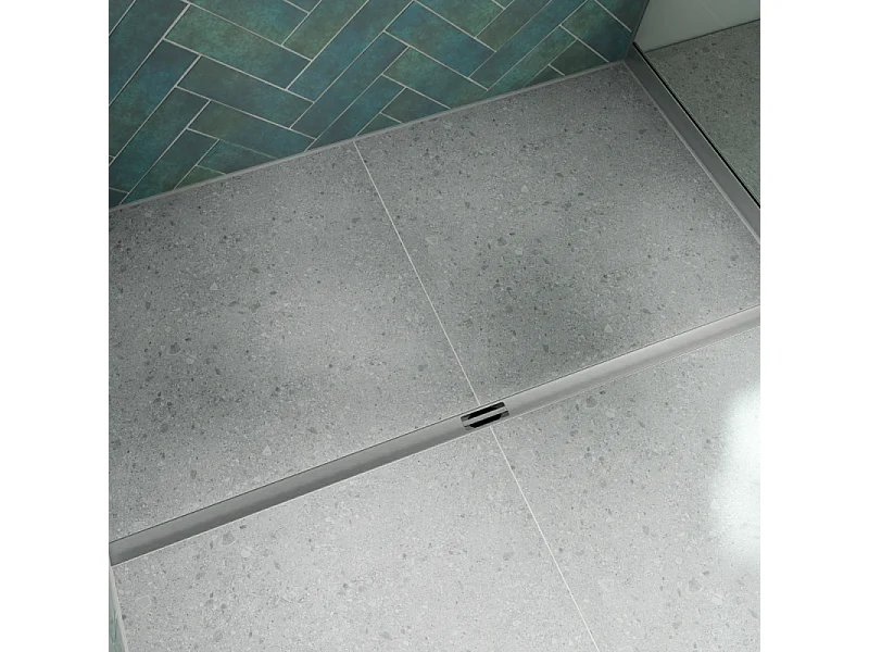 Pack receveur de douche pré-penté 104 x 160 x 3,8 cm WEDI Fundo Flex béton + bonde horizontale + écoulement linéaire + support