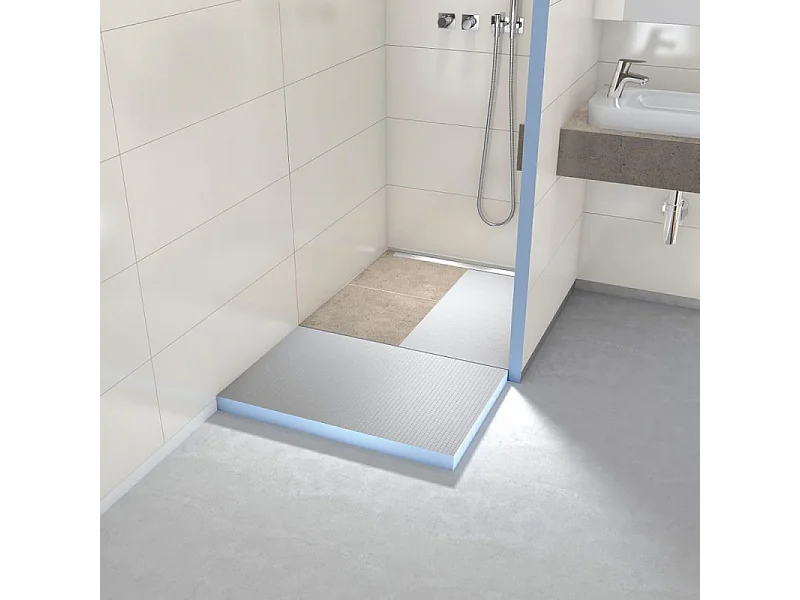 Pack receveur de douche pré-penté 104 x 160 x 3,8 cm WEDI Fundo Flex béton + bonde horizontale + écoulement linéaire + support
