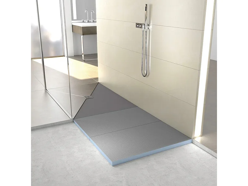 Pack receveur de douche pré-penté 104 x 160 x 3,8 cm WEDI Fundo Flex béton + bonde horizontale + écoulement linéaire + support