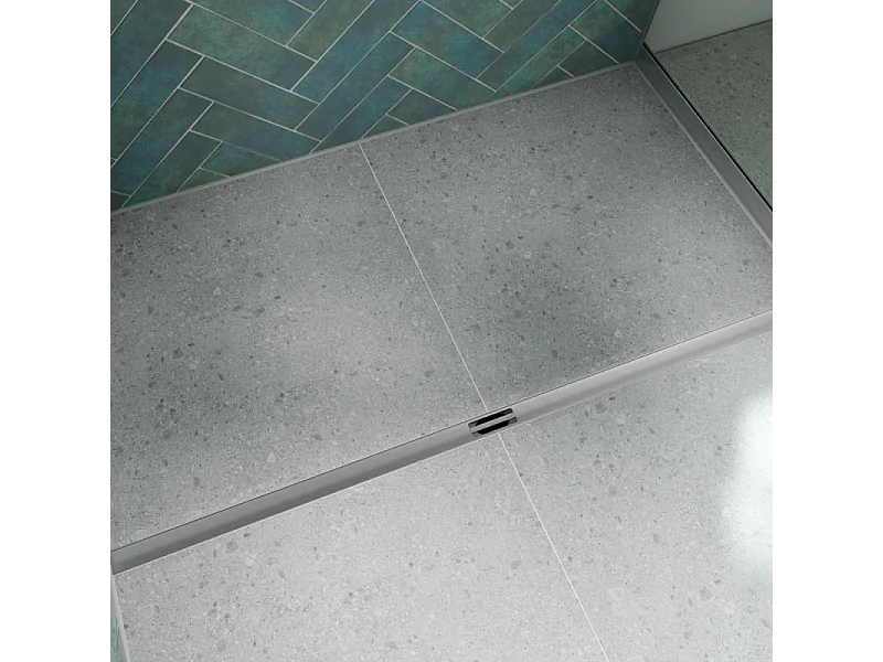 Pack receveur de douche pré-penté 104 x 160 x 3,8 cm WEDI Fundo Flex béton + bonde horizontale + écoulement linéaire + support