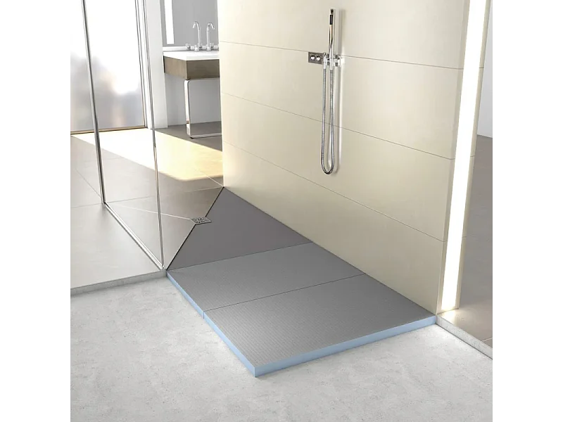 Pack receveur de douche pré-penté 104 x 160 x 3,8 cm WEDI Fundo Flex béton + bonde horizontale + écoulement linéaire + support