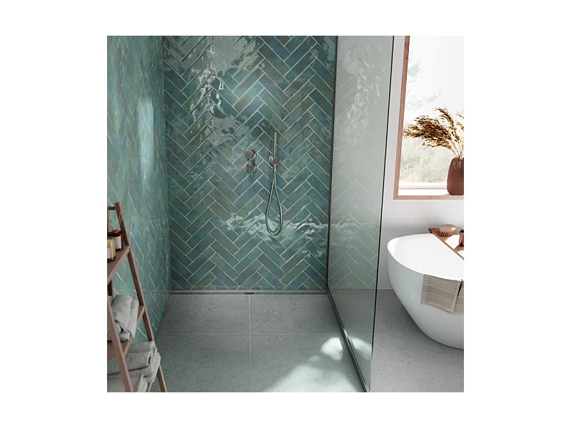 Pack receveur de douche pré-penté 104 x 120 x 3,8 cm WEDI Fundo Flex béton + bonde horizontale + écoulement linéaire + support