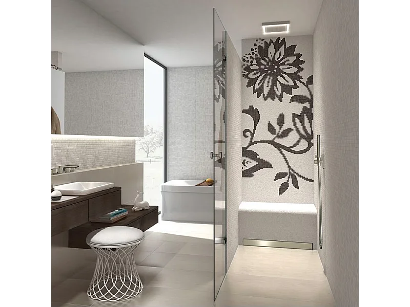 Pack receveur de douche pré-penté 104 x 120 x 3,8 cm WEDI Fundo Flex béton + bonde horizontale + écoulement linéaire + support