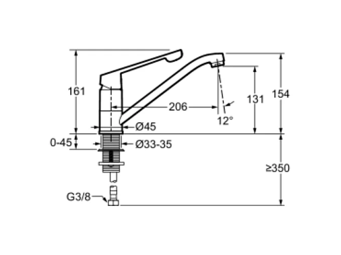 Robinet cuisine bec bas PMR JACOB DELAFON July+ chromé