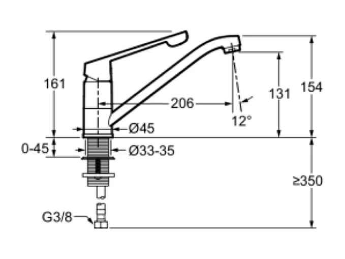 Robinet cuisine bec bas PMR JACOB DELAFON July+ chromé
