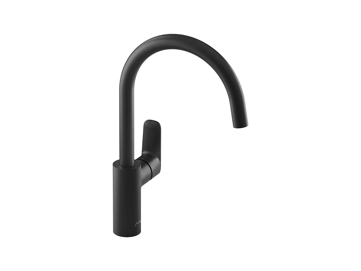 Robinet cuisine JACOB DELAFON July+ col de cygne et orientable noir mat