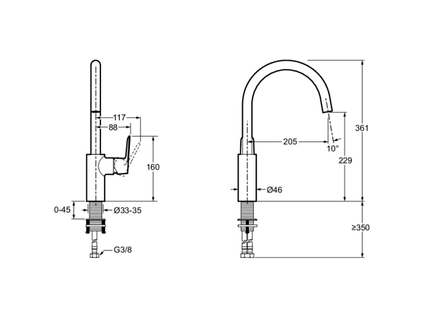 Robinet cuisine JACOB DELAFON July+ col de cygne et orientable noir mat