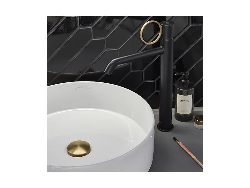 Mitigeur lavabo haut JACOB DELAFON Vivienne noir mat avec bague laiton brossée