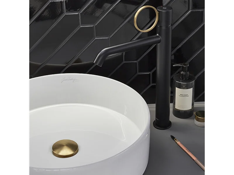 Mitigeur lavabo haut JACOB DELAFON Vivienne noir mat avec bague laiton brossée