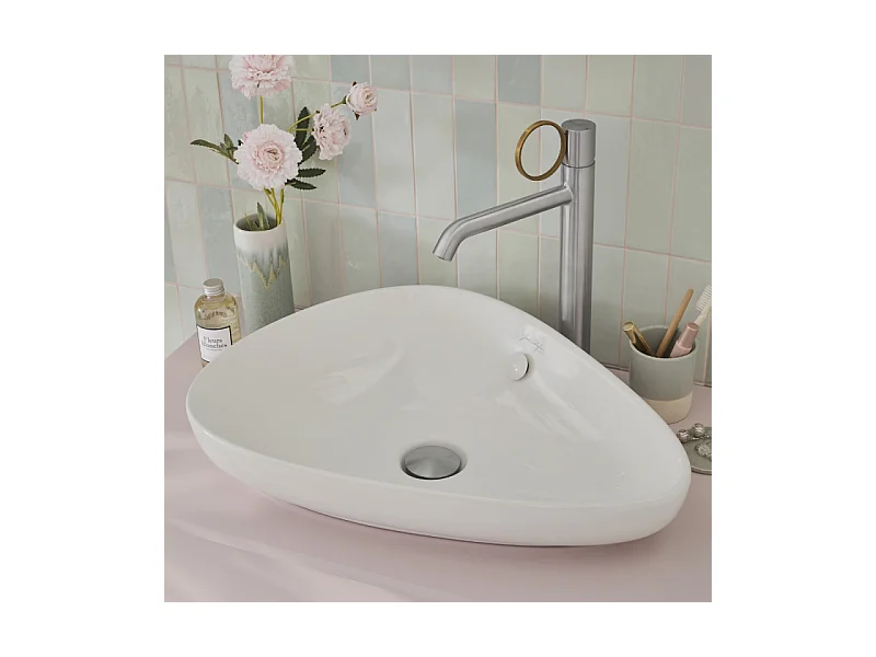 Mitigeur lavabo haut JACOB DELAFON Vivienne chromé brossé avec bague laiton brossée