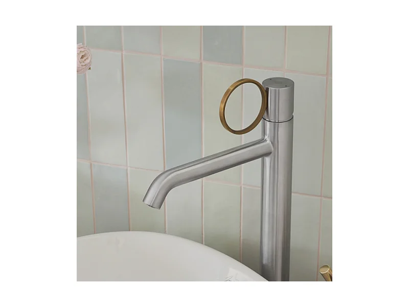 Mitigeur lavabo haut JACOB DELAFON Vivienne chromé brossé avec bague laiton brossée