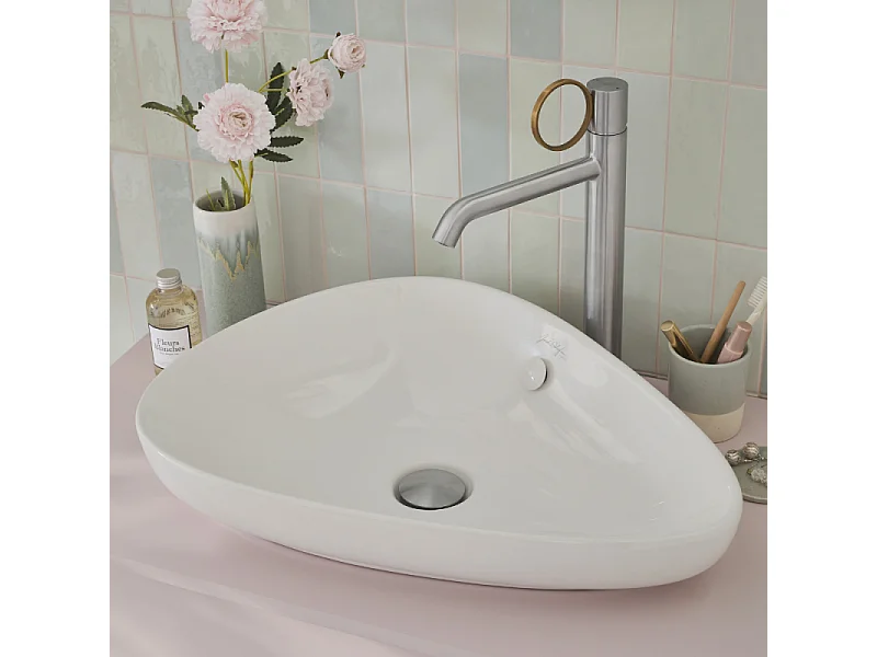 Mitigeur lavabo haut JACOB DELAFON Vivienne chromé brossé avec bague laiton brossée