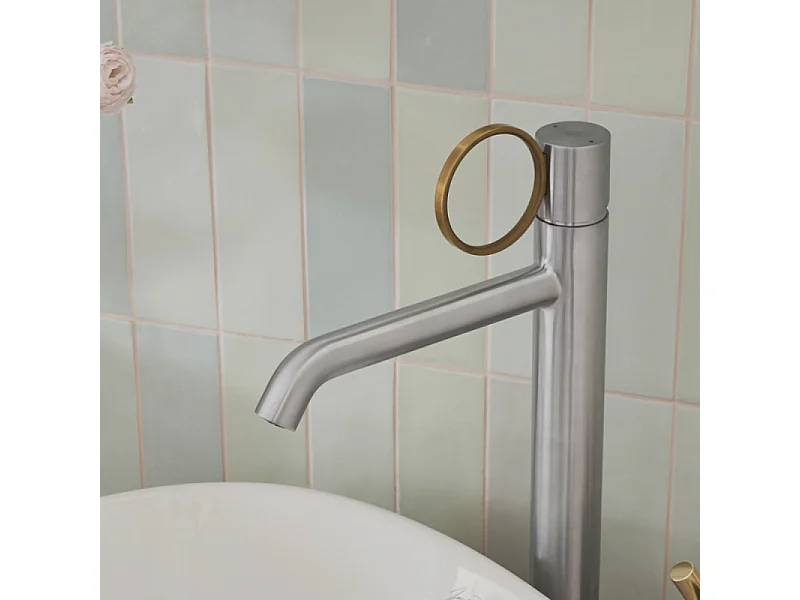 Mitigeur lavabo haut JACOB DELAFON Vivienne chromé brossé avec bague laiton brossée