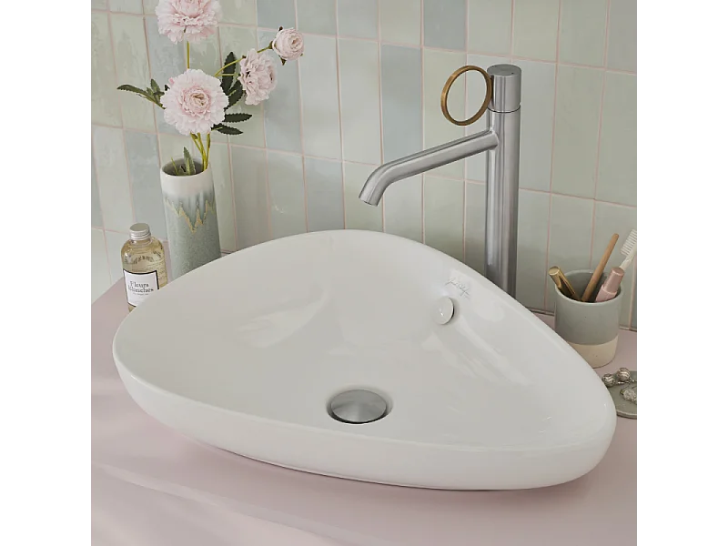 Mitigeur lavabo haut JACOB DELAFON Vivienne chromé brossé avec bague laiton brossée