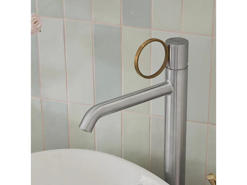 Mitigeur lavabo haut JACOB DELAFON Vivienne chromé brossé avec bague laiton brossée