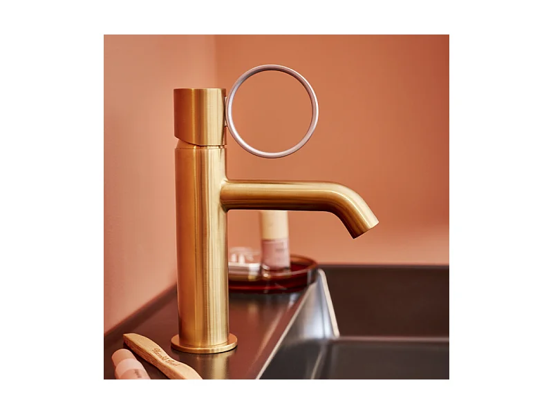 Mitigeur lavabo bas JACOB DELAFON Vivienne laiton brossé avec bague chromée brossée