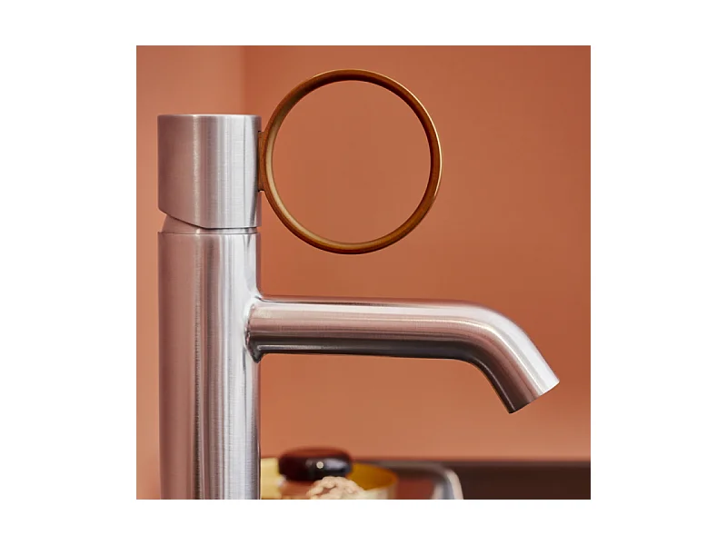 Mitigeur lavabo bas JACOB DELAFON Vivienne chromé brossé avec bague laiton brossée