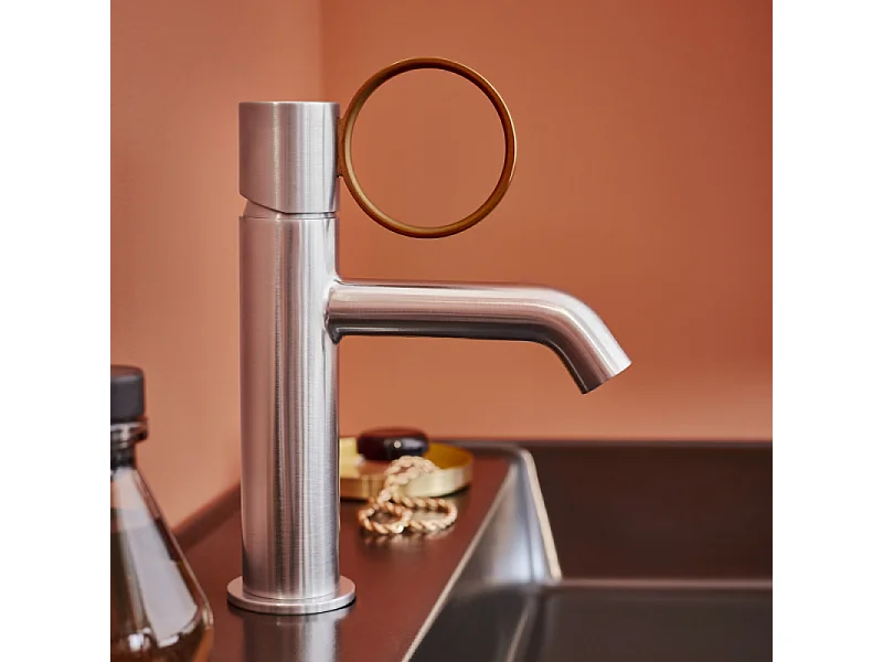 Mitigeur lavabo bas JACOB DELAFON Vivienne chromé brossé avec bague laiton brossée