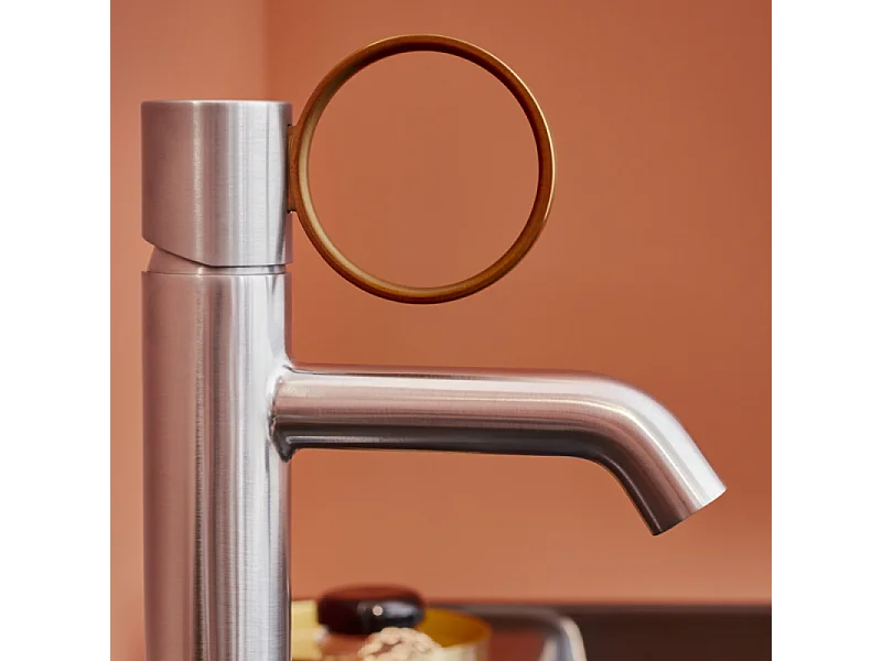 Mitigeur lavabo bas JACOB DELAFON Vivienne chromé brossé avec bague laiton brossée