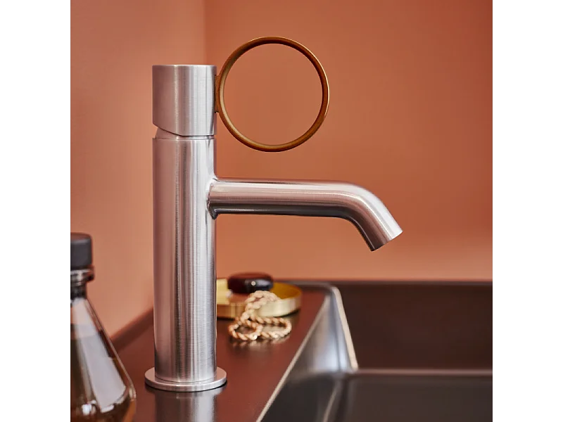 Mitigeur lavabo bas JACOB DELAFON Vivienne chromé brossé avec bague laiton brossée