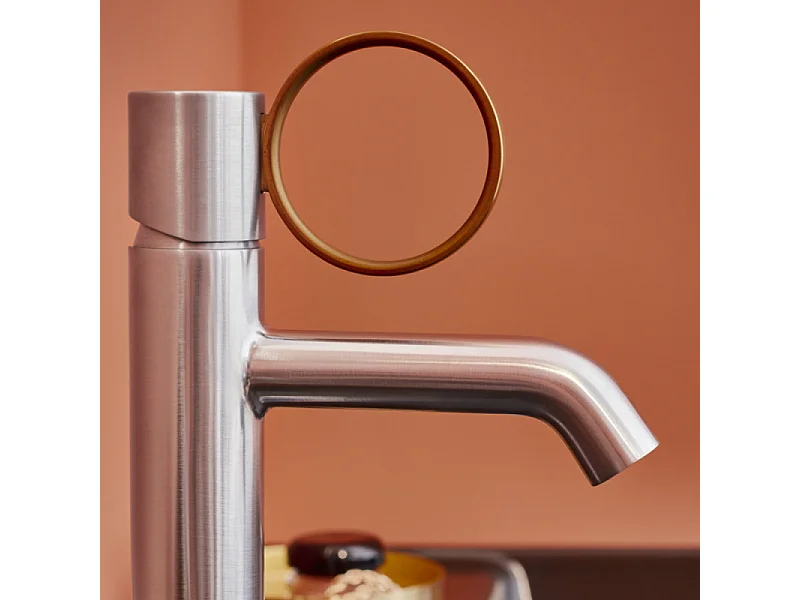 Mitigeur lavabo bas JACOB DELAFON Vivienne chromé brossé avec bague laiton brossée