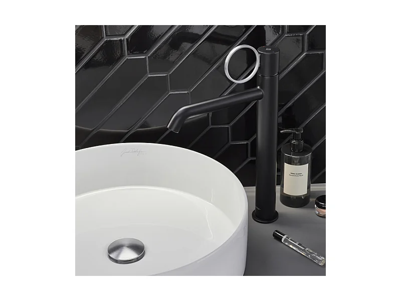 Mitigeur lavabo haut JACOB DELAFON Vivienne noir mat avec bague chromée brossée