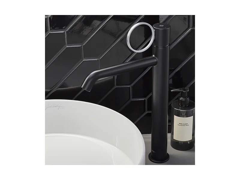 Mitigeur lavabo haut JACOB DELAFON Vivienne noir mat avec bague chromée brossée