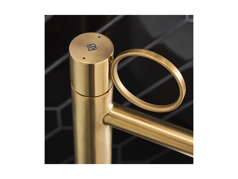 Mitigeur lavabo bas JACOB DELAFON Vivienne laiton brossé avec bague laiton brossée