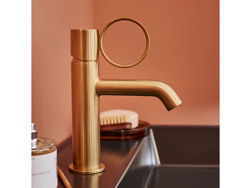 Mitigeur lavabo bas JACOB DELAFON Vivienne laiton brossé avec bague laiton brossée