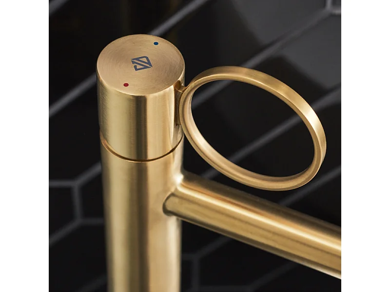 Mitigeur lavabo bas JACOB DELAFON Vivienne laiton brossé avec bague laiton brossée