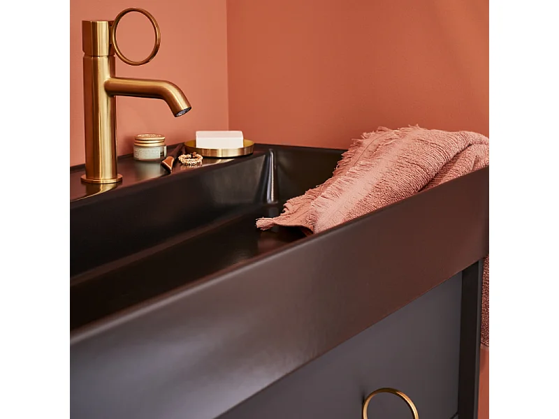 Mitigeur lavabo bas JACOB DELAFON Vivienne laiton brossé avec bague laiton brossée