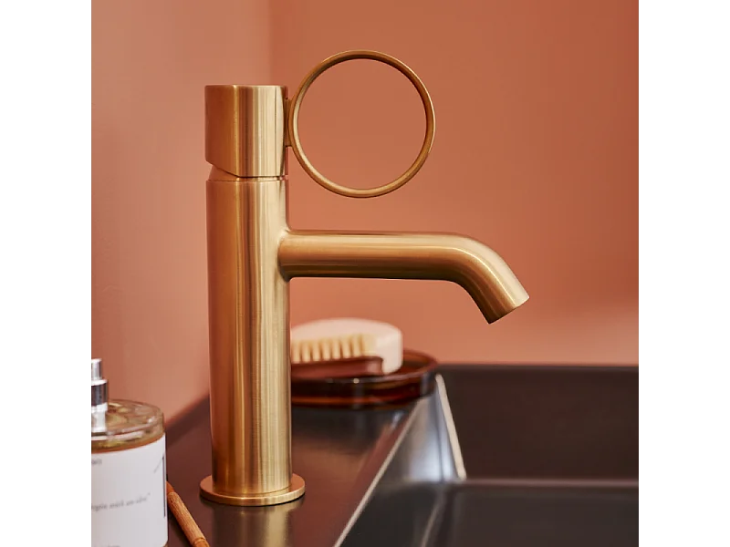 Mitigeur lavabo bas JACOB DELAFON Vivienne laiton brossé avec bague laiton brossée