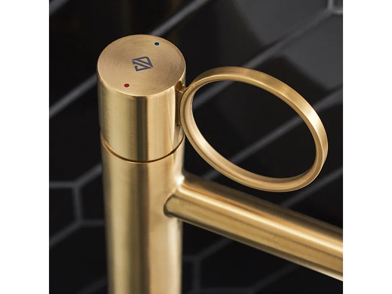 Mitigeur lavabo bas JACOB DELAFON Vivienne laiton brossé avec bague laiton brossée