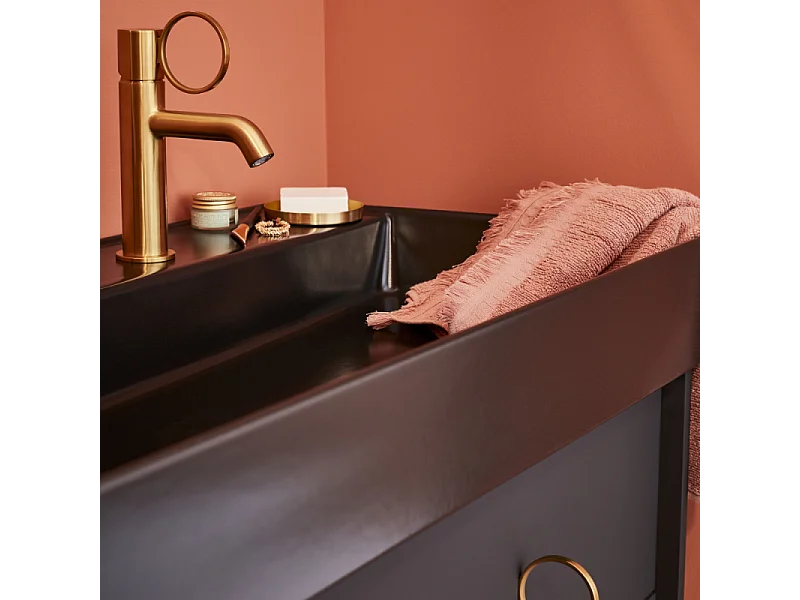 Mitigeur lavabo bas JACOB DELAFON Vivienne laiton brossé avec bague laiton brossée