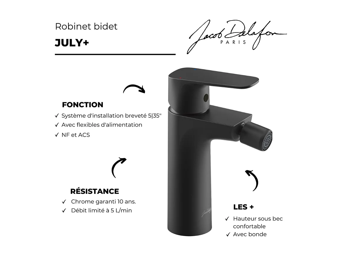 Mitigeur bidet JACOB DELAFON July+ noir mat