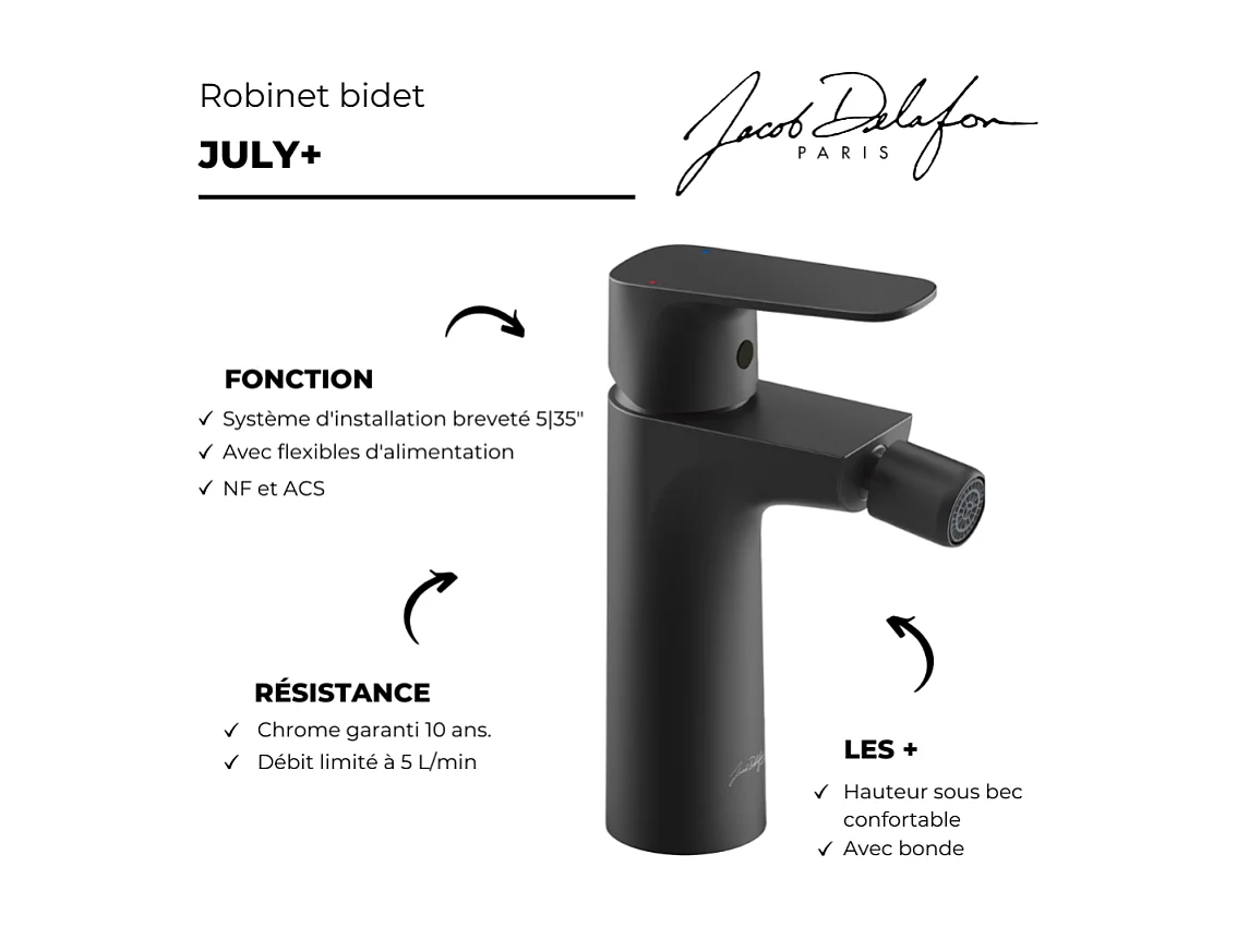 Mitigeur bidet JACOB DELAFON July+ noir mat