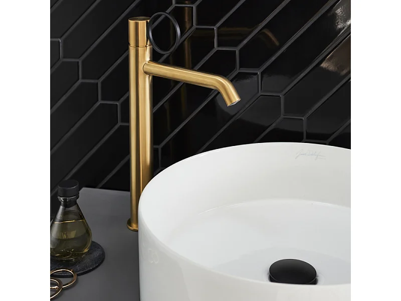 Mitigeur lavabo haut JACOB DELAFON Vivienne laiton brossé avec bague noire mate
