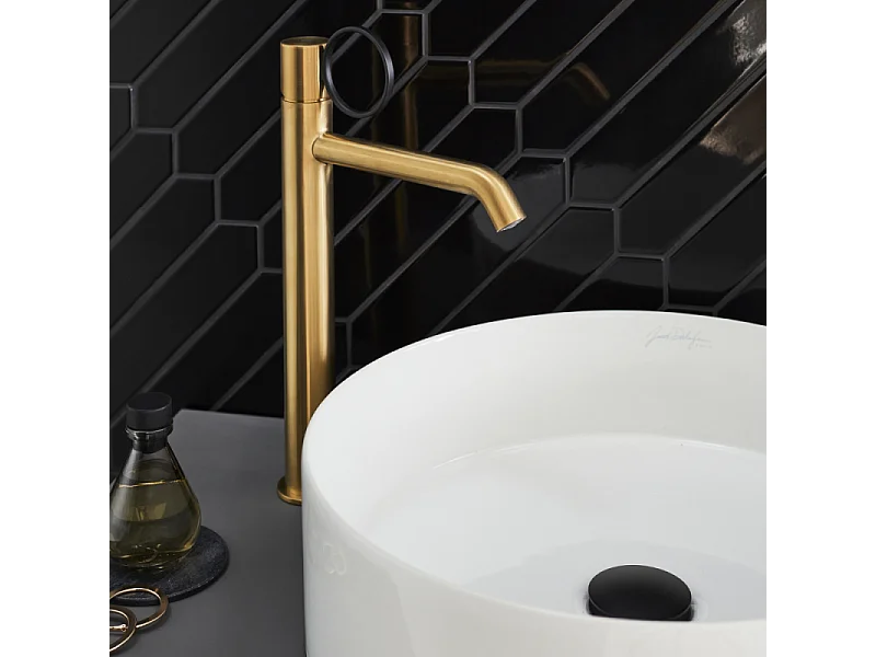 Mitigeur lavabo haut JACOB DELAFON Vivienne laiton brossé avec bague noire mate