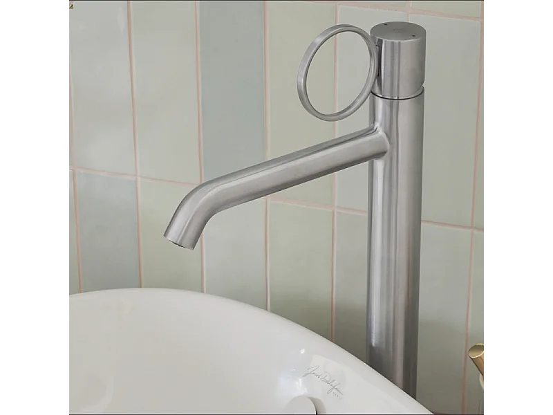 Mitigeur lavabo haut JACOB DELAFON Vivienne chromé brossé avec bague chromée brossée