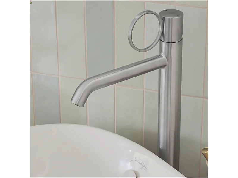 Mitigeur lavabo haut JACOB DELAFON Vivienne chromé brossé avec bague chromée brossée