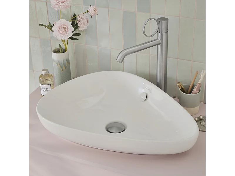 Mitigeur lavabo haut JACOB DELAFON Vivienne chromé brossé avec bague chromée brossée