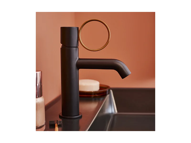 Mitigeur lavabo bas JACOB DELAFON Vivienne noir mat avec bague laiton brossée