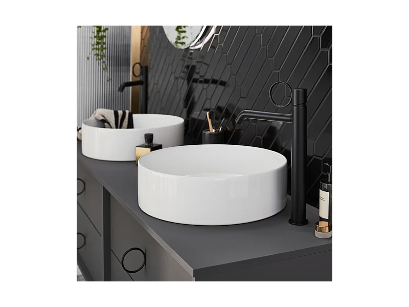 Mitigeur lavabo haut JACOB DELAFON Vivienne noir mat avec bague noire mate