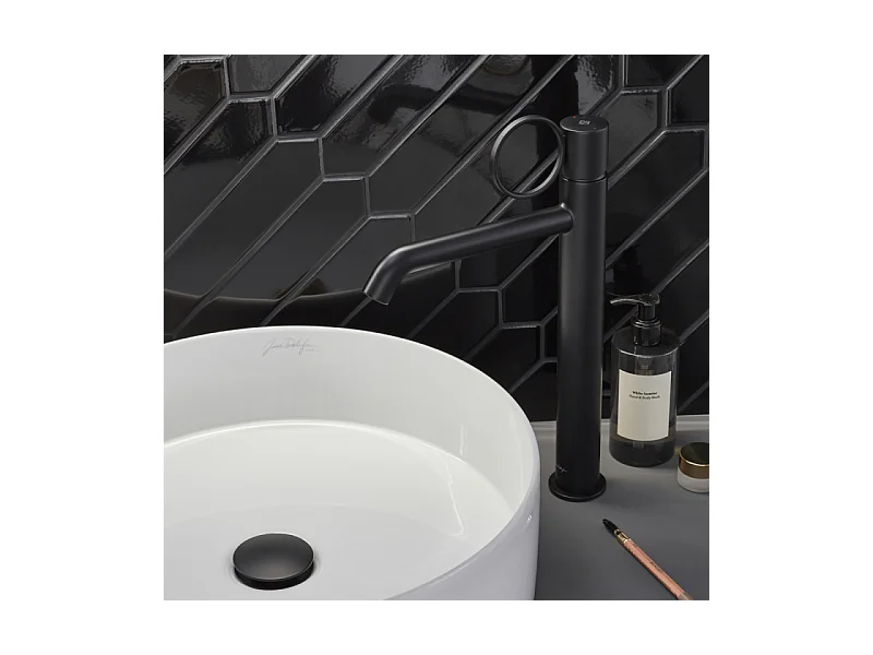Mitigeur lavabo haut JACOB DELAFON Vivienne noir mat avec bague noire mate