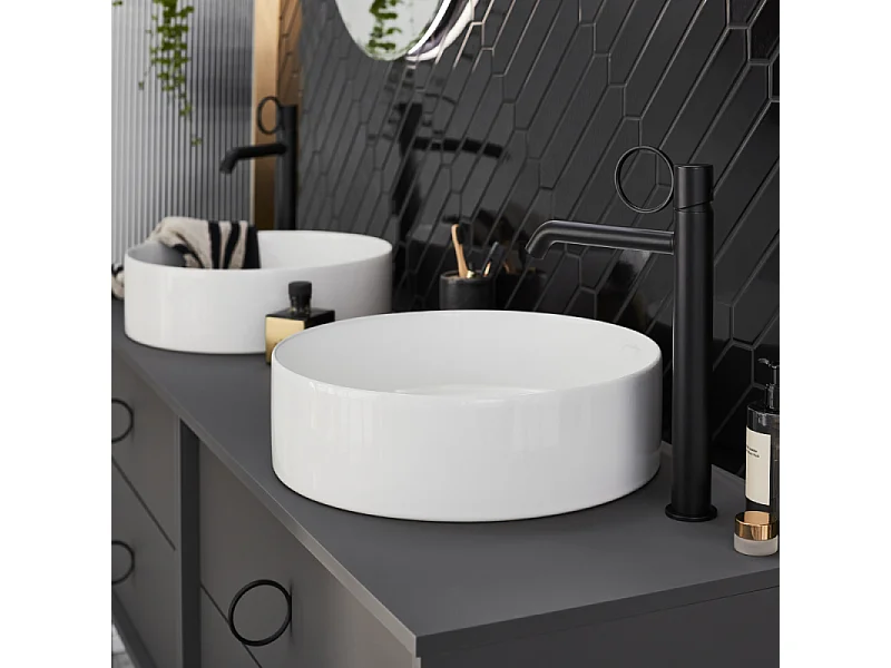 Mitigeur lavabo haut JACOB DELAFON Vivienne noir mat avec bague noire mate