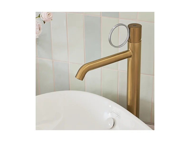 Mitigeur lavabo haut JACOB DELAFON Vivienne laiton brossé avec bague chromée brossée