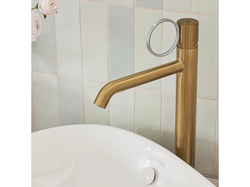 Mitigeur lavabo haut JACOB DELAFON Vivienne laiton brossé avec bague chromée brossée